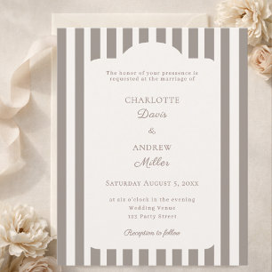 Papier Faire-part de mariage rayé ivoire taupe neutre