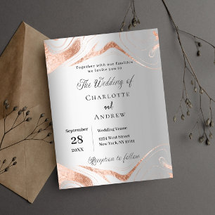 Papier Faire-part de mariage rose argent en marbre d'or