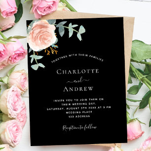 Papier Faire-part de mariage rose d'or noir à budget vert