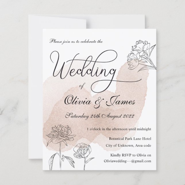 Papier Faire-part de mariage rose Gold Floral Budget (Devant)