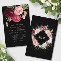 Faire-part de mariage Rose noir élégant du budget