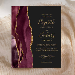 Papier Faire-part de mariage sombre en agate dorée de Bou