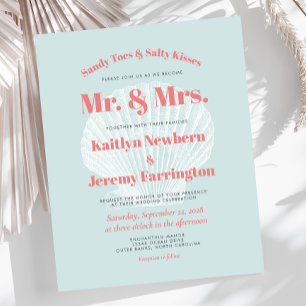 Papier Faire-part de mariage sur la plage Budget Aqua Coq