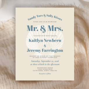 Papier Faire-Part de Mariage sur la Plage Coquille Bleue 