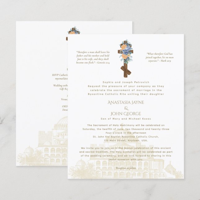 Papier Faire-part de mariage traditionnel BYZANTINE (Devant / Derrière)