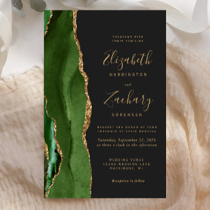 Papier Faire-part de mariage vert chasseur agate or foncé