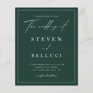 Papier Faire-part de mariage vert émeraude de script budg