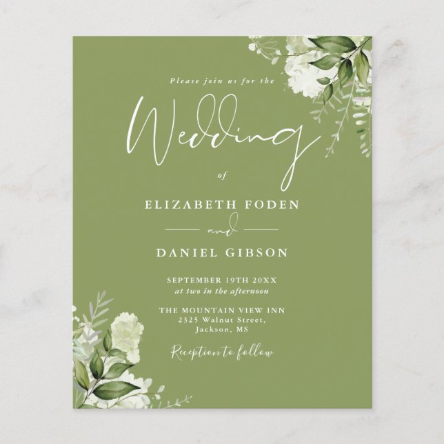 Papier Faire-part de mariage vert mousse verdure de budge (Devant)
