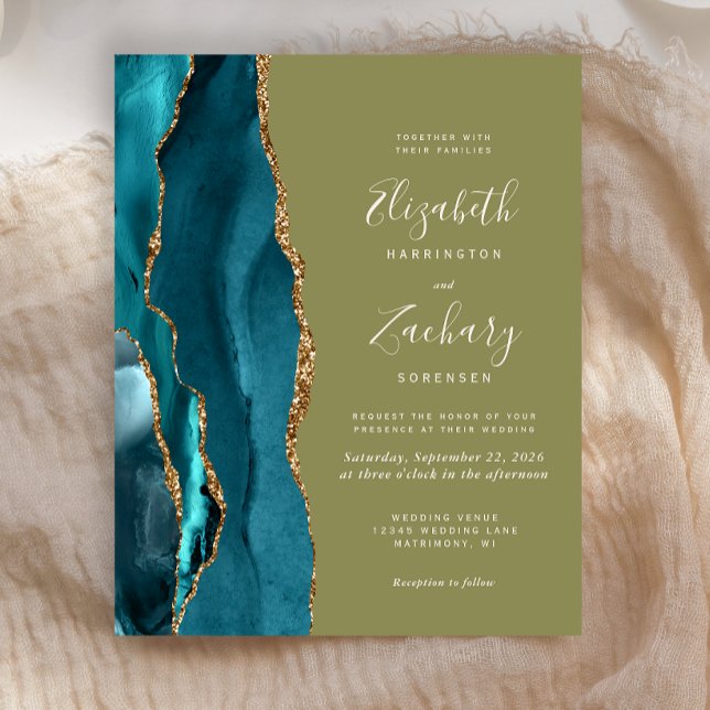 Papier Faire-part de mariage vert olive agate sarcelle do (Créateur téléchargé)