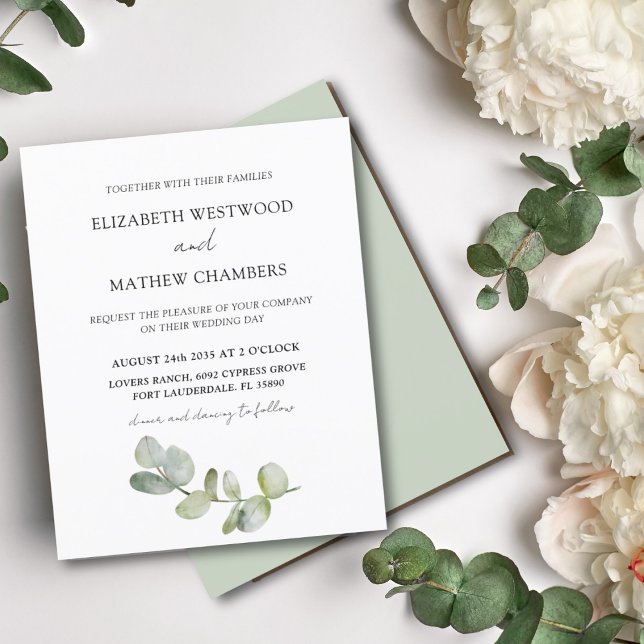 Papier Faire-part de mariage vert sauge eucalyptus à peti (Créateur téléchargé)