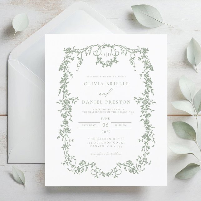 Papier Faire-part de mariage vert sauge victorien à petit (Créateur téléchargé)