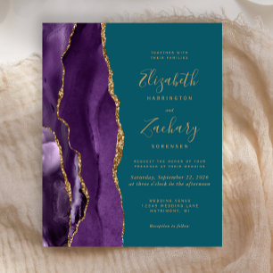 Papier Faire-part de mariage violet budget agate sarcelle