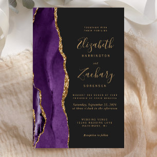 Papier Faire-part de mariage violet or agate sombre Budge