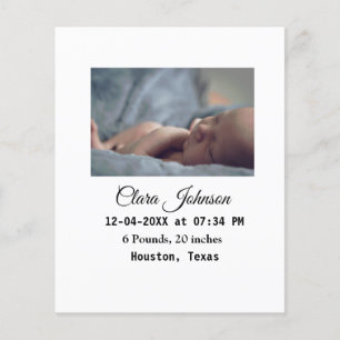 Papier Faire part de naissance ajoutez photo date heure l