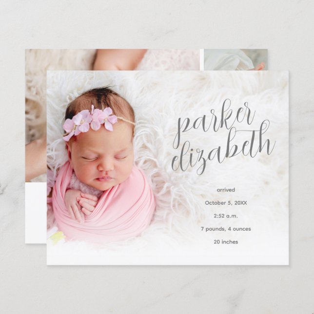 Papier Faire-part de naissance Collage photo élégant du b (Devant / Derrière)
