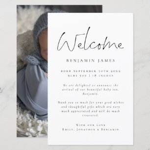 Papier Faire-part de naissance de Merci d'accueil de phot