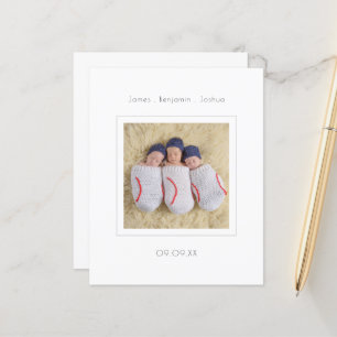 Papier Faire-part de naissance photo minimaliste de tripl