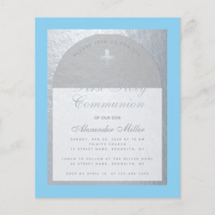 Papier Faire-part de première communion garçon argenté bl