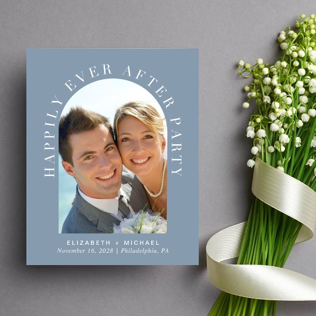 Papier Faire-part de réception de mariage poussiéreux ble (Celebrate your love story with an invitation showcasing your favorite photo in an elegant arch frame)