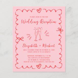 Papier Faire-part de réception de mariage rose rouge capr
