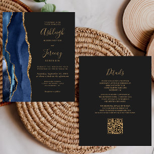 Papier Fairepart de Mariage Budget Bleu Nuit Or Foncé Cod