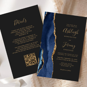 Papier Fairepart de Mariage Budget Bleu Nuit Or Foncé Cod