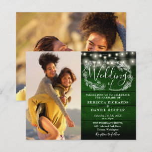 Papier Fairepart de Mariage Budget Vert Rustique Lumières