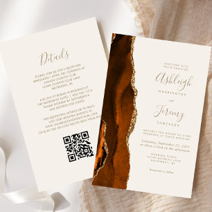 Papier Fairepart de mariage code QR Budget Rust Gold Ivoi