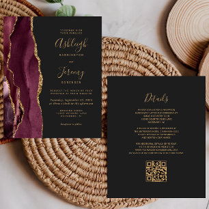 Papier Fairepart de mariage Code QR Or Budget Bourgogne S