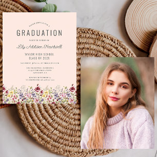 Papier Fairepart de remise de diplôme Blush Photo Fleurs 