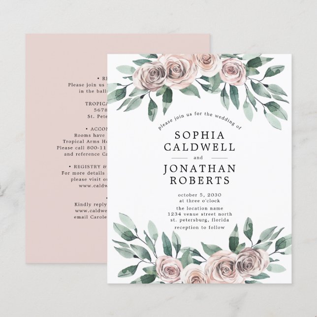 Papier Faireparter tout compris Roses Bohème pour Mariage (Devant / Derrière)