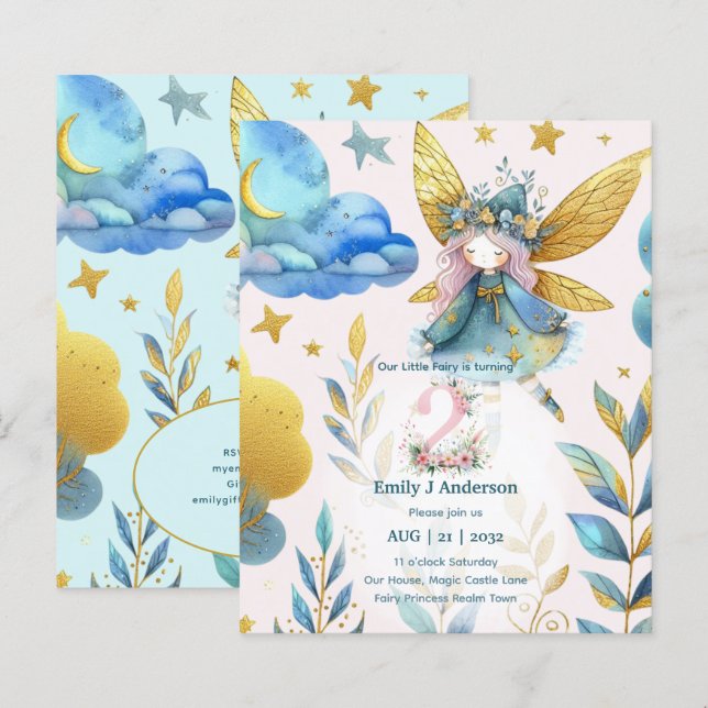 Papier Fairy 2ND Birthday Fairytale DEUX AUJOURD'HUI Anni (Devant / Derrière)