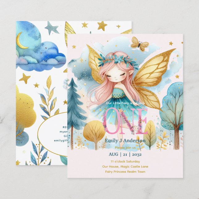 Papier Fairy Princess 1er anniversaire ONE Pink Fairycore (Devant / Derrière)