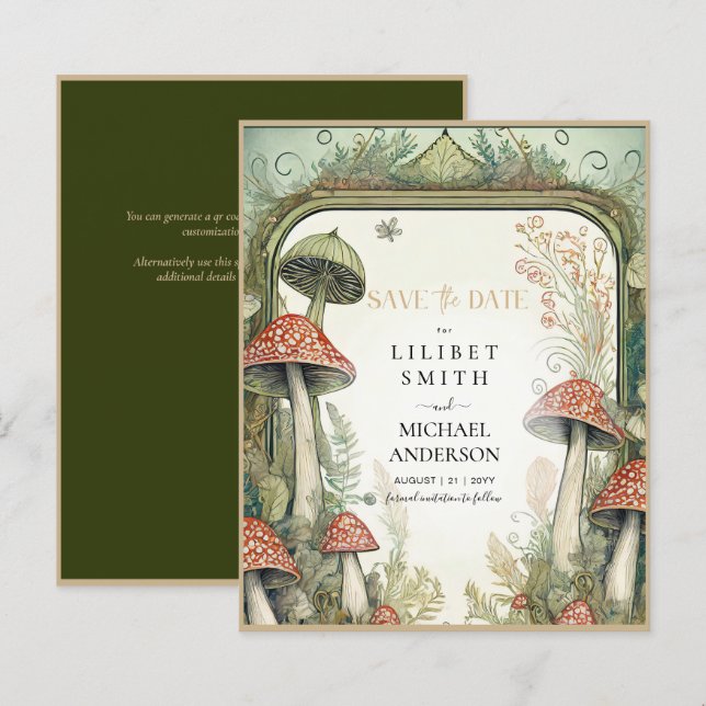 Papier Fairycore Enregistrer la date Green Gold Woodland (Devant / Derrière)