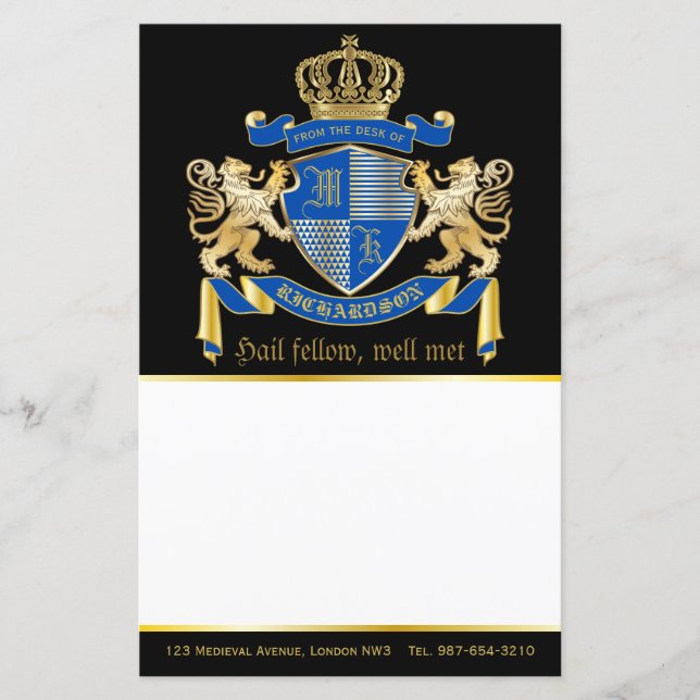 Papier Faites votre propre blason Bleu or Lion Emblem (Devant)