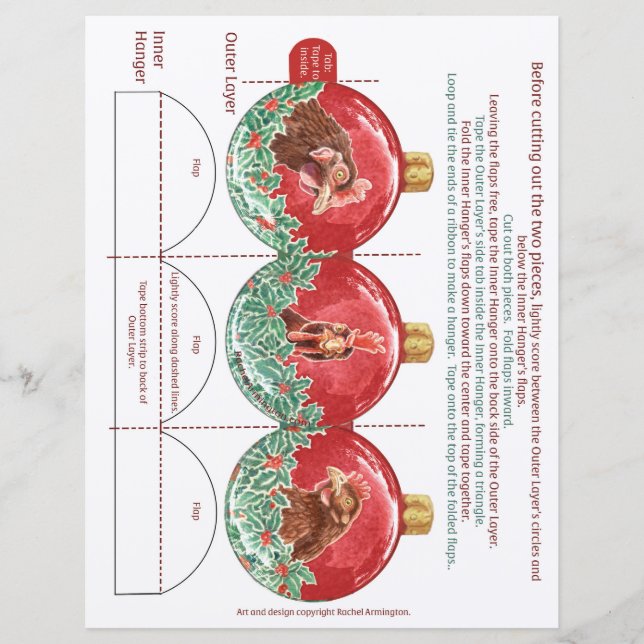 Papier Faites votre propre ornement de Noël de poulet pli (Devant)