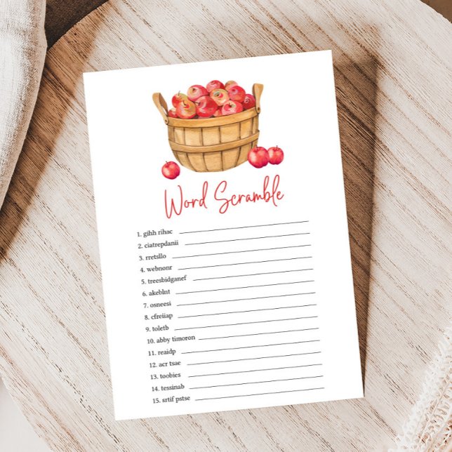 Papier Fall Apple Basket Baby Shower Word Scramble Game (Apple Baby Shower Game)