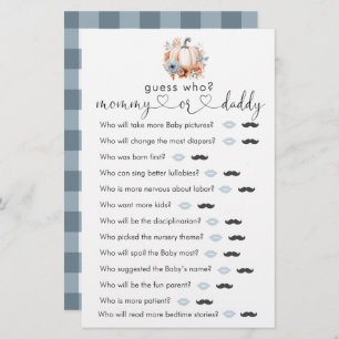 Papier Fall Little Citrouille Baby shower "Devinez Qui" J