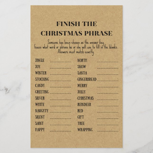 Papier Famille Rustique Noël Jeu de fête IMPRIMÉ (Devant)