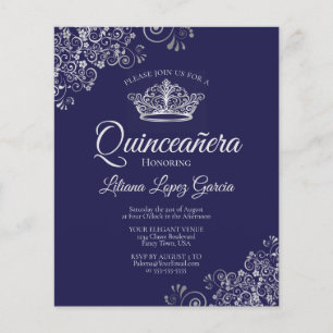 Papier Fancy Silver & Navy BUDGET Quinceañera Invitation