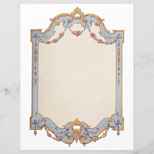 Papier Fantastique Vintage français Cadre bleu or Rose (Devant)
