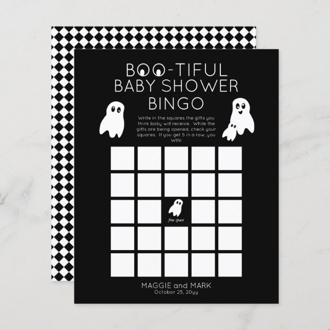 Papier Fantômes Halloween Boo-tiful Baby shower Bingo Inv (Devant / Derrière)