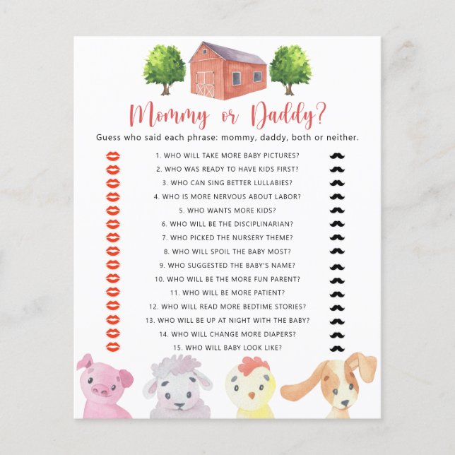 Papier Farm - maman ou papa jeu de baby shower (Devant)