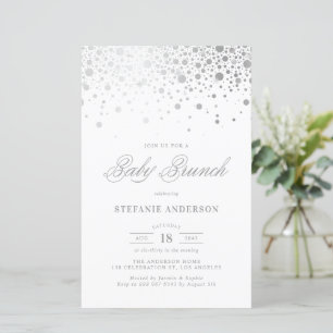 Papier Faux Silver Foil Confetti Baby Brunch Invitation