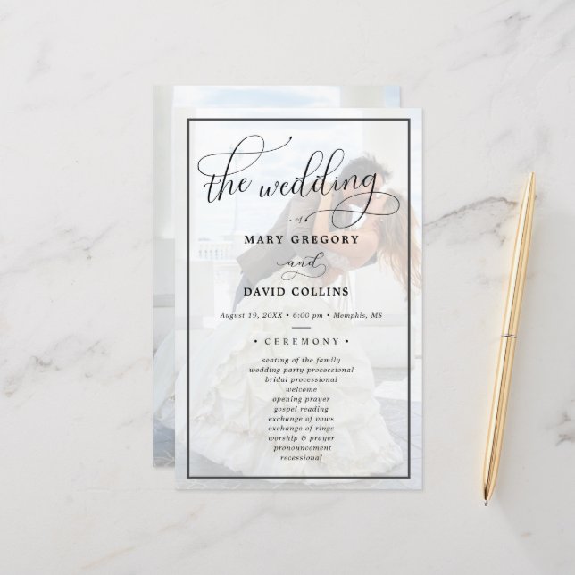 Papier Faux Vellum Effet superposition Mariage photo céré (Devant/Arrière en situation)