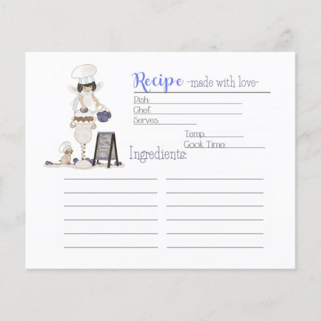 Papier Fée de dent sucrée - Dessert Recette Card (Devant)
