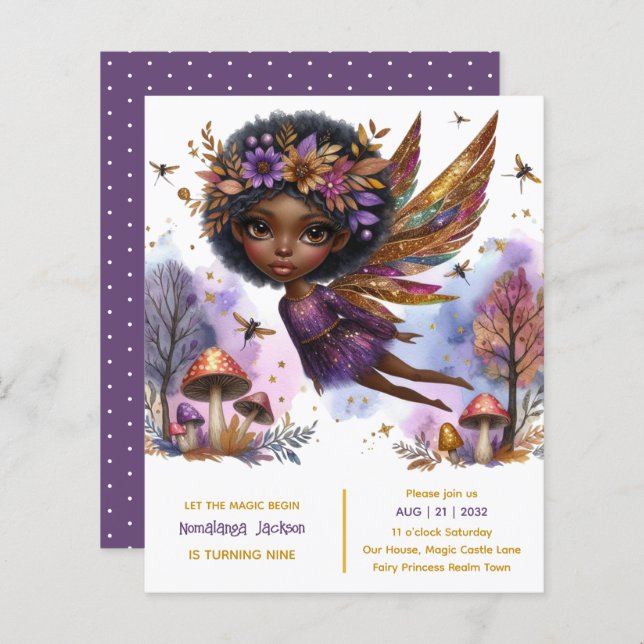 Papier Fée noire Anniversaire Fairycore Violet Or  (Devant / Derrière)