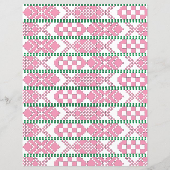 Papier Feminine Art populaire tribal letton rose et blanc (Devant)