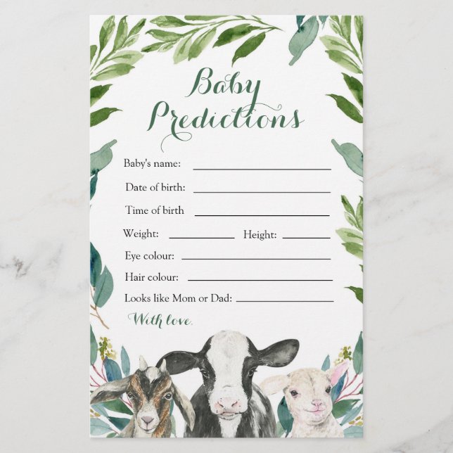 Papier Ferme Animal de verdure Garçon Baby Prédictions (Devant)