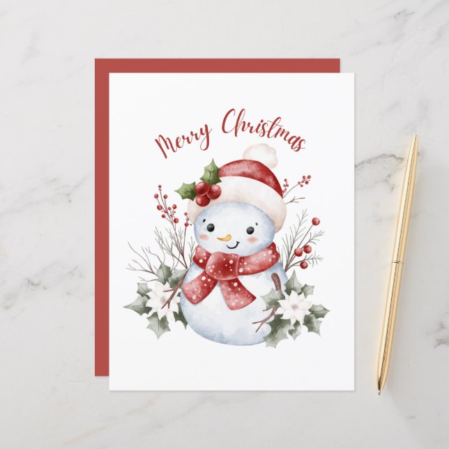 Papier Festive Snowman Christmas Paper Sheet (Devant/Arrière en situation)